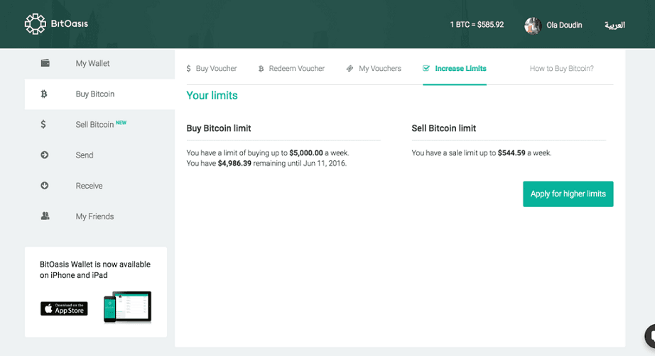 Buy and sell limits get increased on the BitOasis exchange