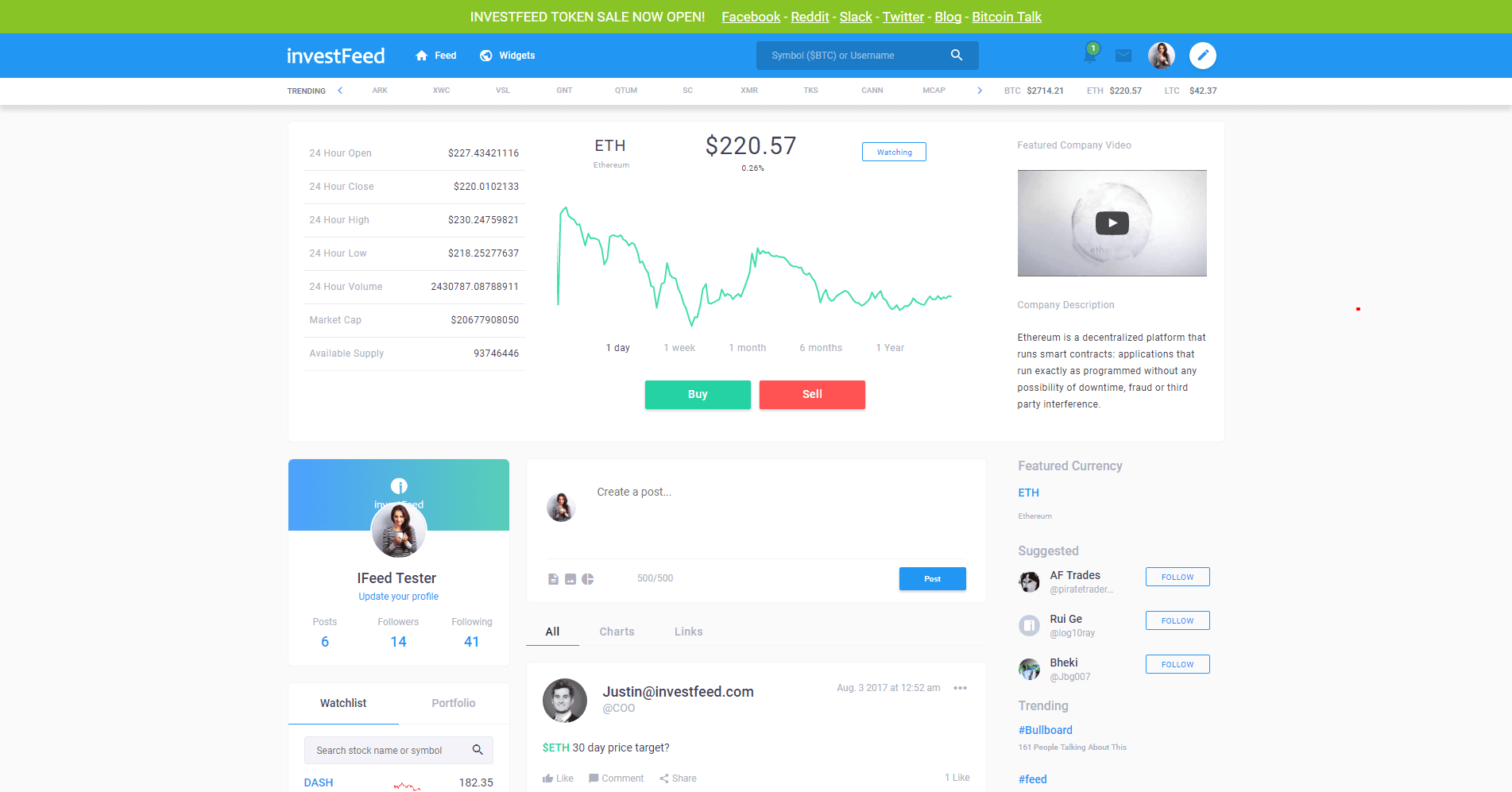 PR: InvestFeed Showcases First Version of Cryptocurrency-Based Social Investment Platform