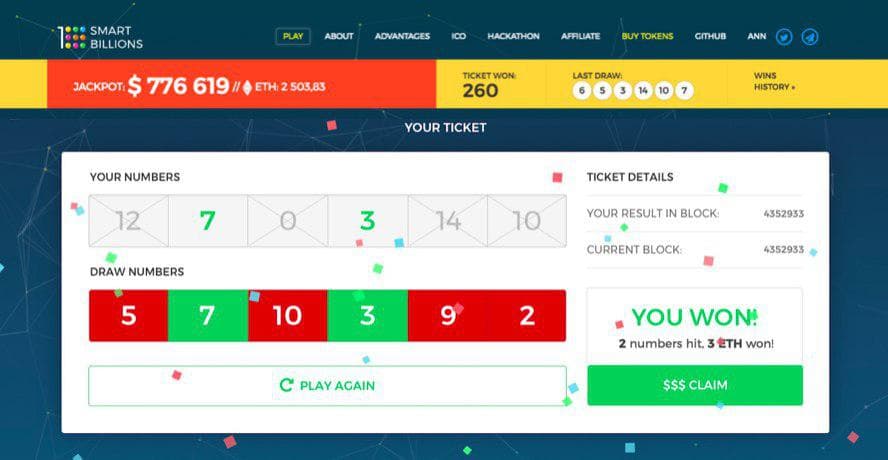 PR: Smartbillions Blockchain Lottery Continues Ticket Sales and ICO Success!