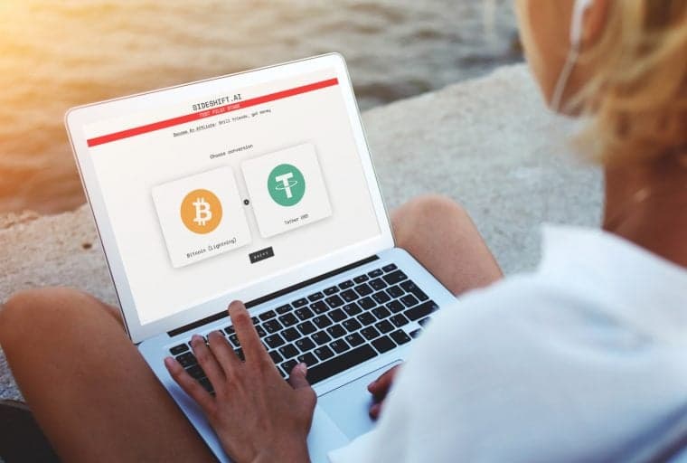 Sideshift App Demonstrates a Trade Between Lightning Network BTC and Tether