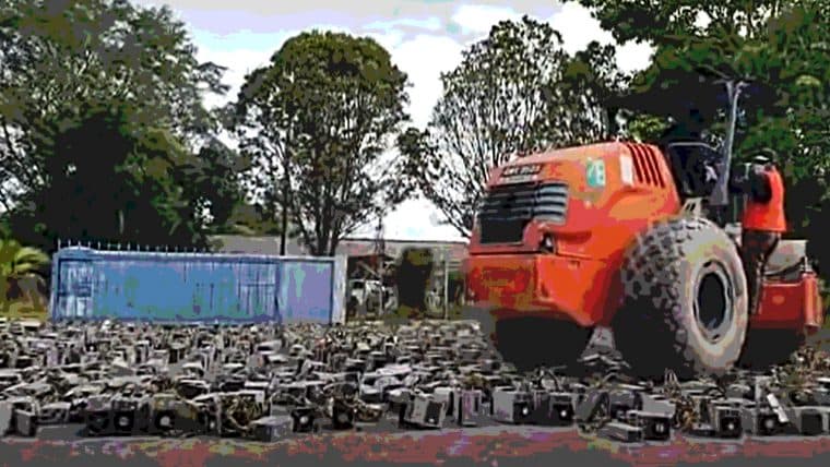 Malaysia Flattens Seized Bitcoin Mining Rigs With Steamroller — Over 1,000 Machines Demolished