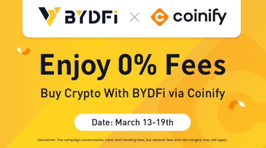 Coinify Partners with BYDFi Crypto Exchange to Offer One Week Zero Transaction Fees