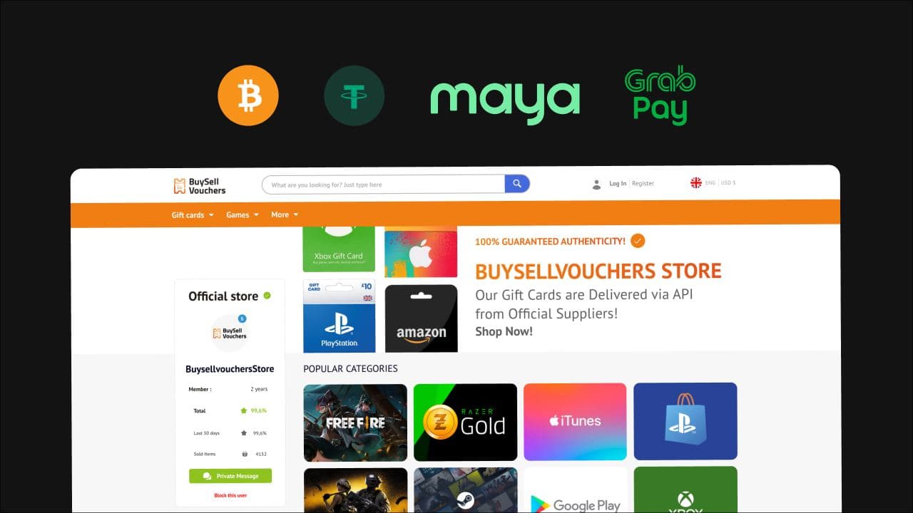 Buy Gift Cards with Bitcoin, Tether, or Maya Directly from BuySellVouchers.com Official Store