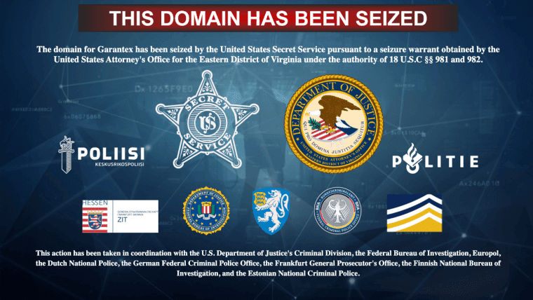 Sitio web de Garantex reemplazado por aviso de incautación de las autoridades en una operación cibernética coordinada