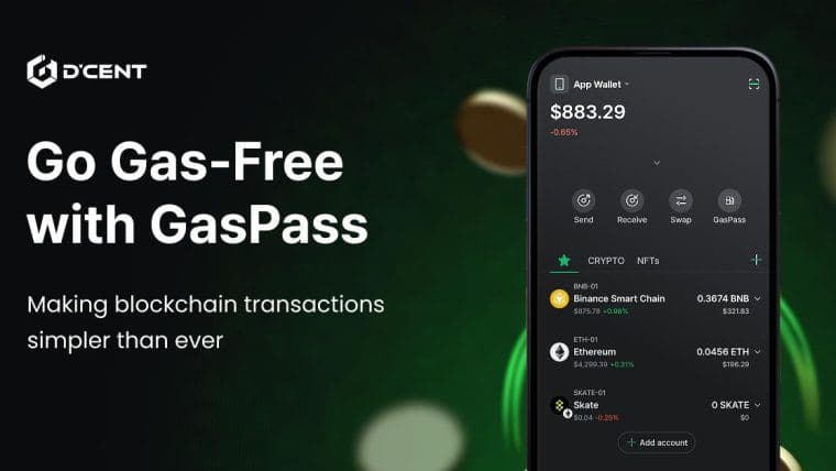 D'CENT 钱包推出 GasPass 实现无 Gas 手续费交易