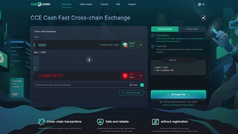 CCE.Cash通过快速、安全、无需注册的交易重新定义加密货币交易