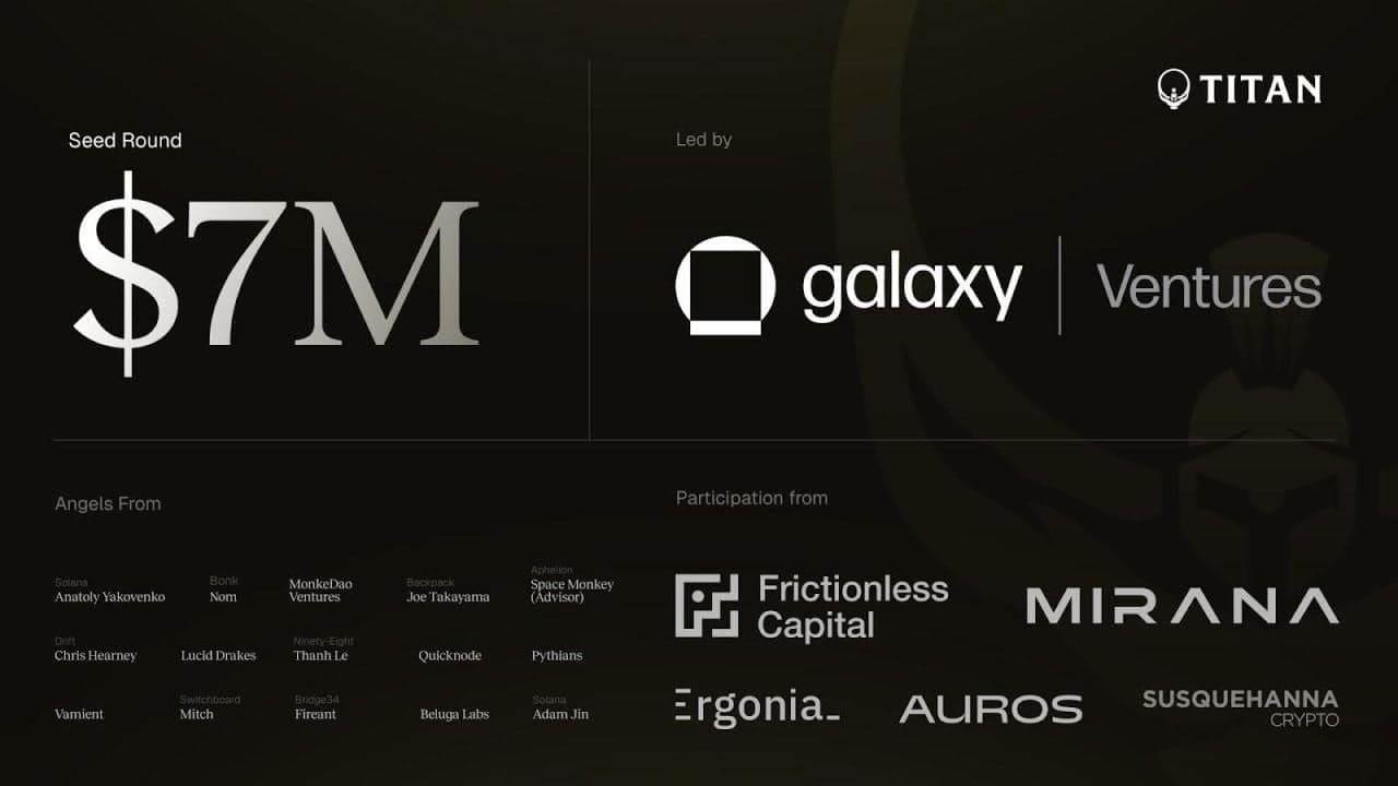 Titan从Galaxy Ventures筹集700万美元种子资金并在Solana上公开启动