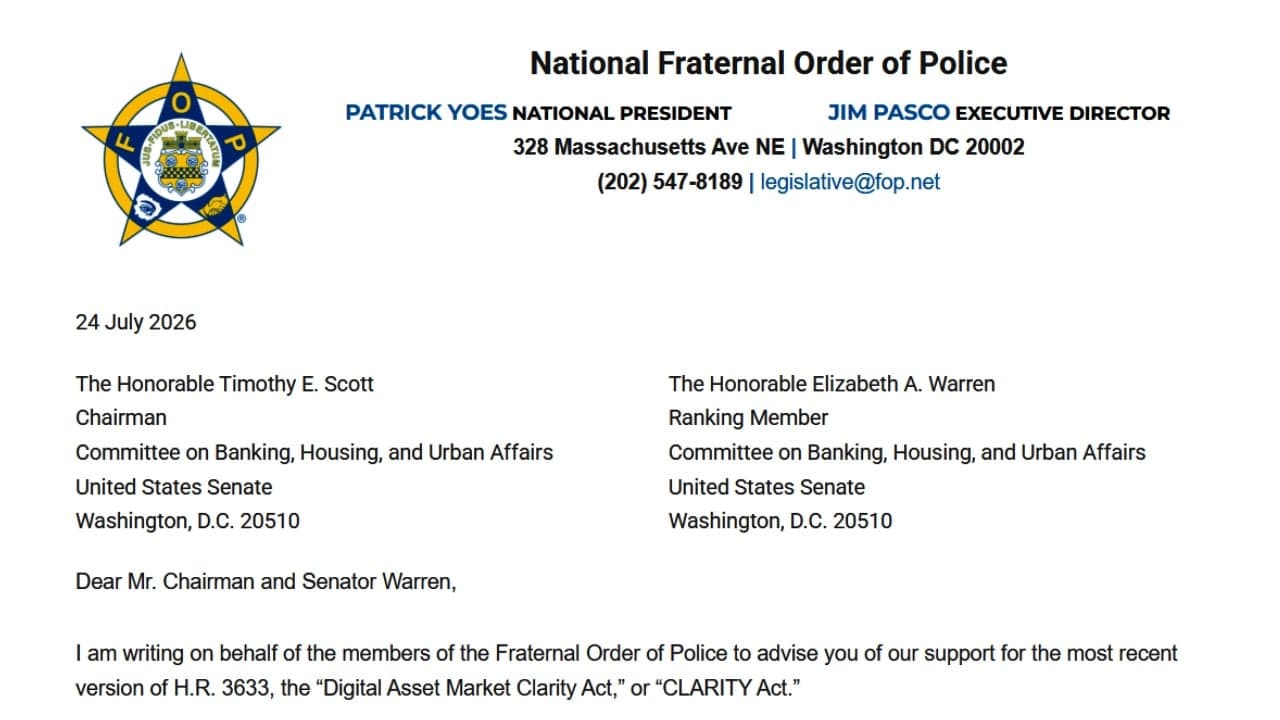 382,000-Member Police Group Supports Revised Crypto CLARITY Act