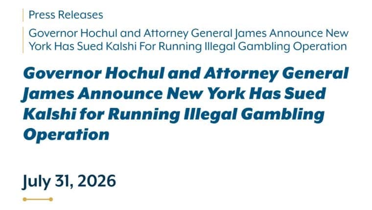 Stát New York podal žalobu na společnost Kalshi a požaduje pokutu ve výši 100 000 dolarů za každou nelegální sázku