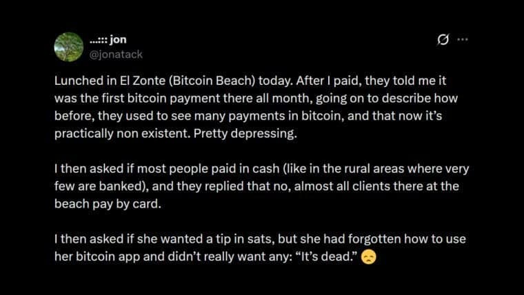 Bitcoin Core Dev Warns Bitcoin Payments Vanish at Bitcoin Beach