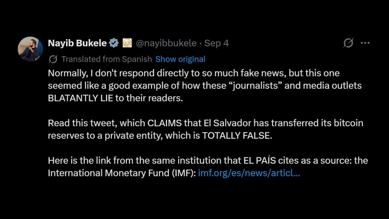 Bukele Denies El Salvador Transferred Its Bitcoin Reserve