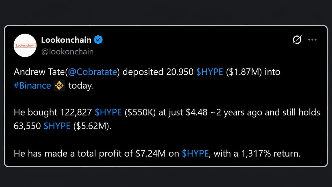 Andrew Tate Lost $727K on Leverage But Made $7M Just Holding HYPE