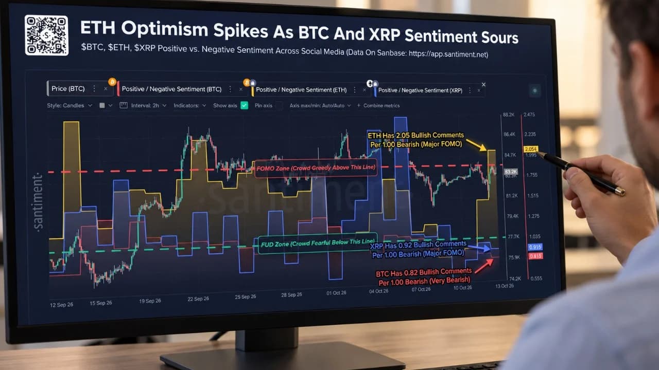 Bitcoin and XRP Sentiment Turn Fearful as Ethereum Draws Bullish Buzz
