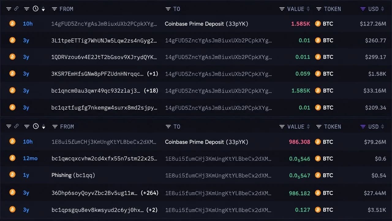 With Bitcoin Under $80k, Two Whales Send BTC Worth $206M to Coinbase