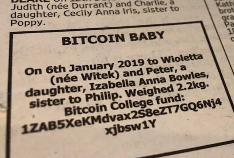 Newspaper Ad Seeks Donations for Bitcoin Baby’s College Fund