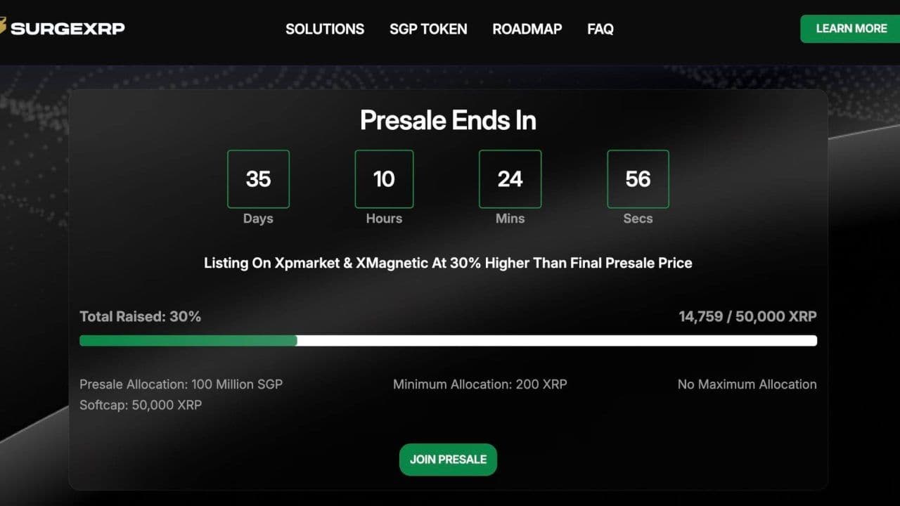 SurgeXRP Presale Accelerates Following XRP Upgrade News, 30% of Soft Cap Filled Before RWA Platform Debut