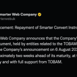 Bitcoin Treasury Firm Smarter Web Sells 177 BTC in Early Debt Repayment Move