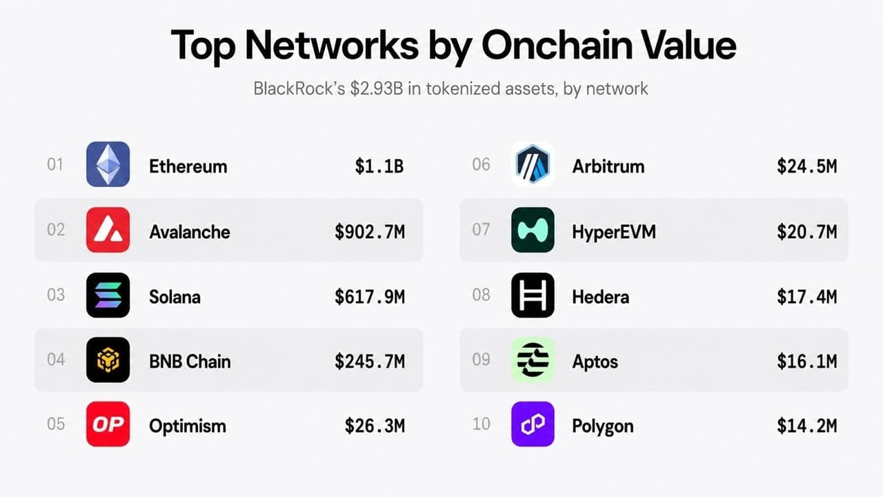 Tokenizované fondy společnosti Blackrock dosáhly na blockchainu hodnoty 2,93 mld. USD, přičemž Ethereum vede s 1,1 mld. USD