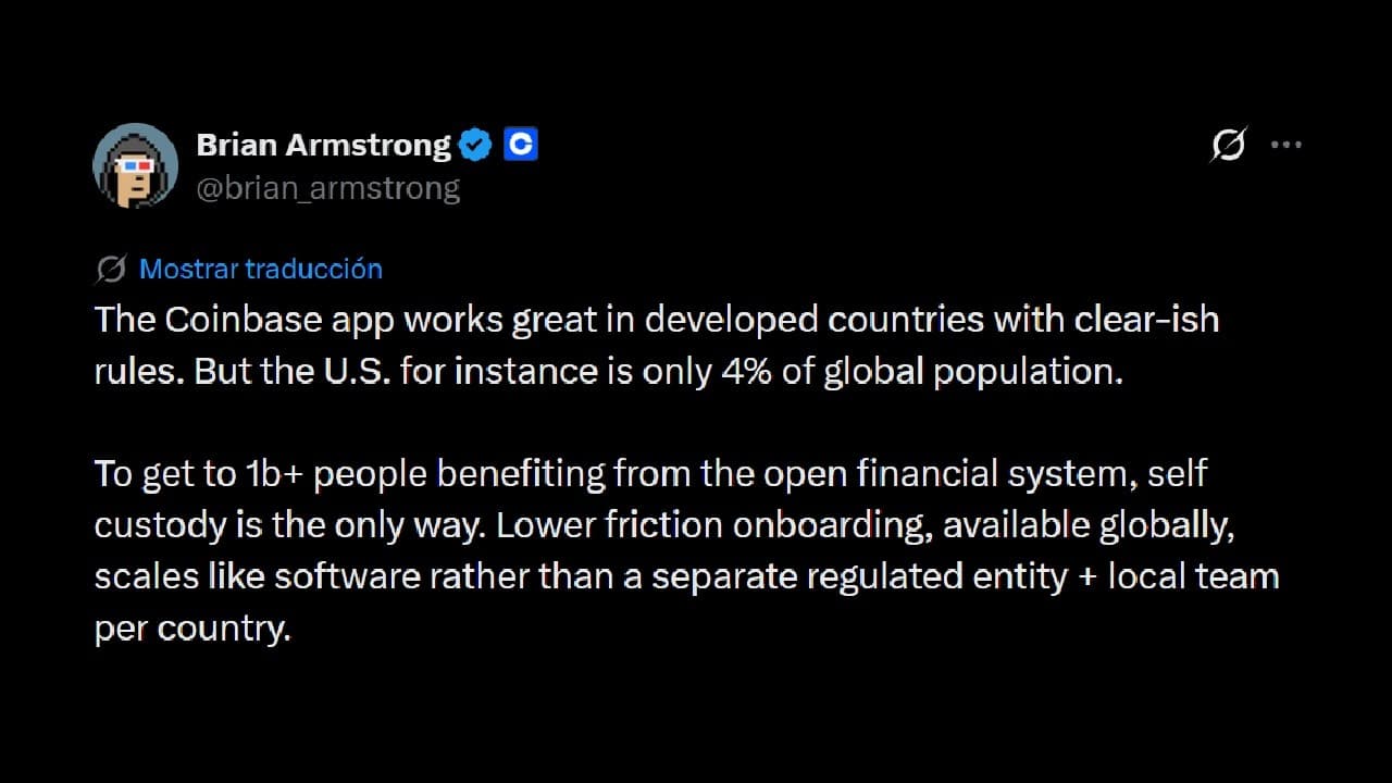 'The Only Way': Coinbase CEO Brian Armstrong Champions Self-Custody to Reach 1 Billion Users