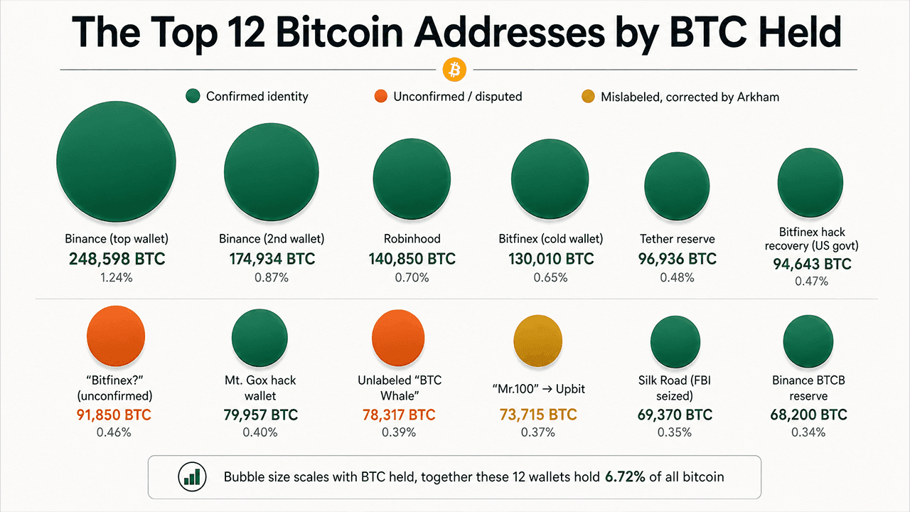 Inside the Top 12 Bitcoin Addresses: Who Holds 1.35 Million BTC