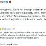 Saylor and Strategy Officially Back CLARITY Act for US Crypto