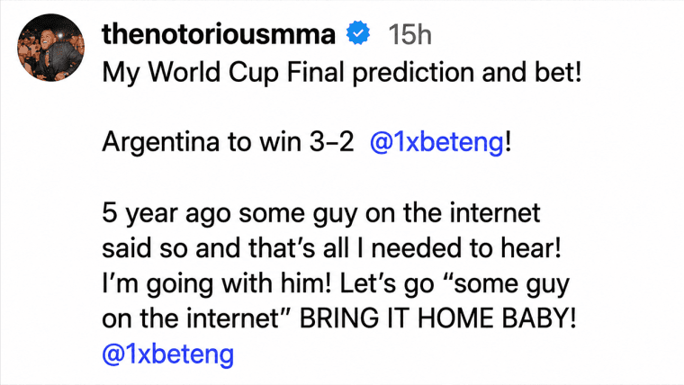 Former UFC Champion Conor McGregor Risks $100K on Viral 3-2 World Cup Prophecy With a $3.6M Payday