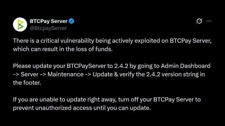Bitcoin Lightning Nodes Hit as BTCPay Signals Emergency 2.4.2 Fix