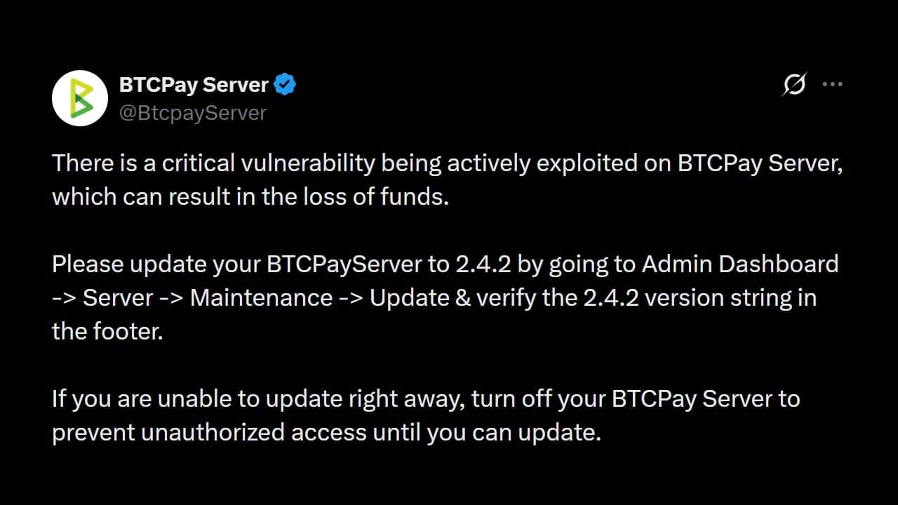 Bitcoin Lightning Nodes Hit as BTCPay Signals Emergency 2.4.2 Fix