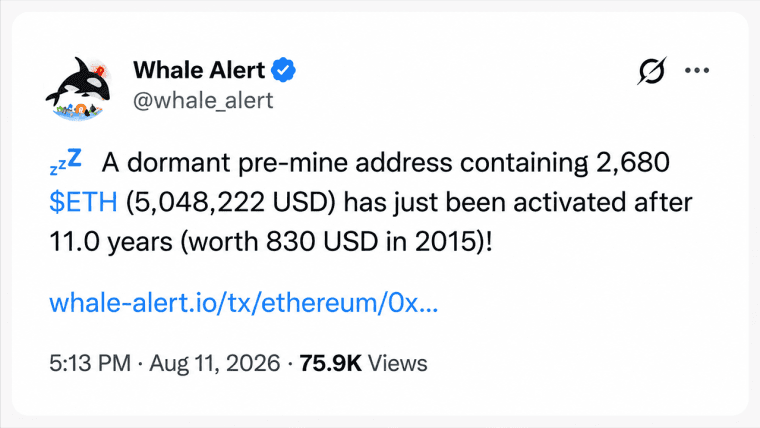 De oudste ‘walvissen’ van Ethereum komen weer tot leven nu miljoenen uit de diepe opslag worden gehaald