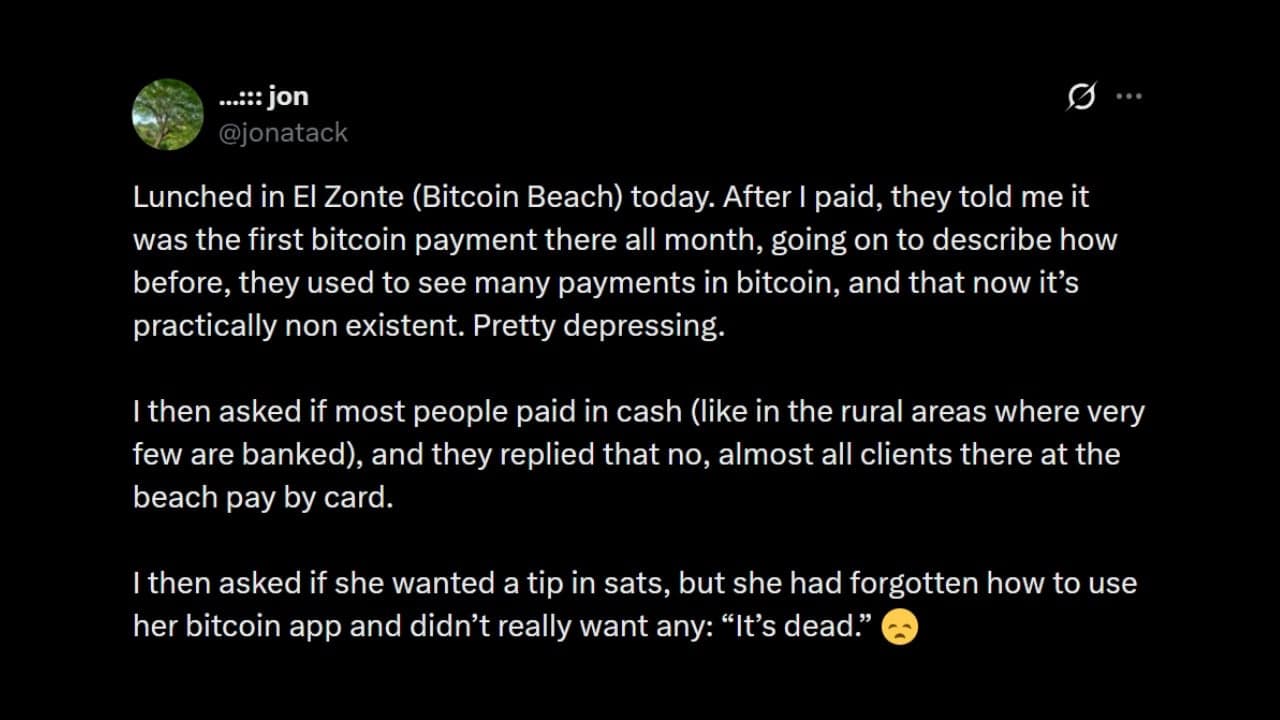 Bitcoin Core Dev Warns Bitcoin Payments Vanish at Bitcoin Beach