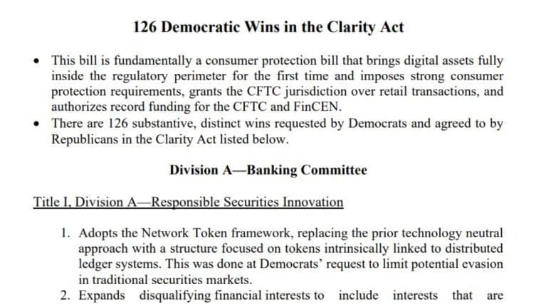 Final CLARITY Act Packs 126 Changes Requested by Senate Democrats