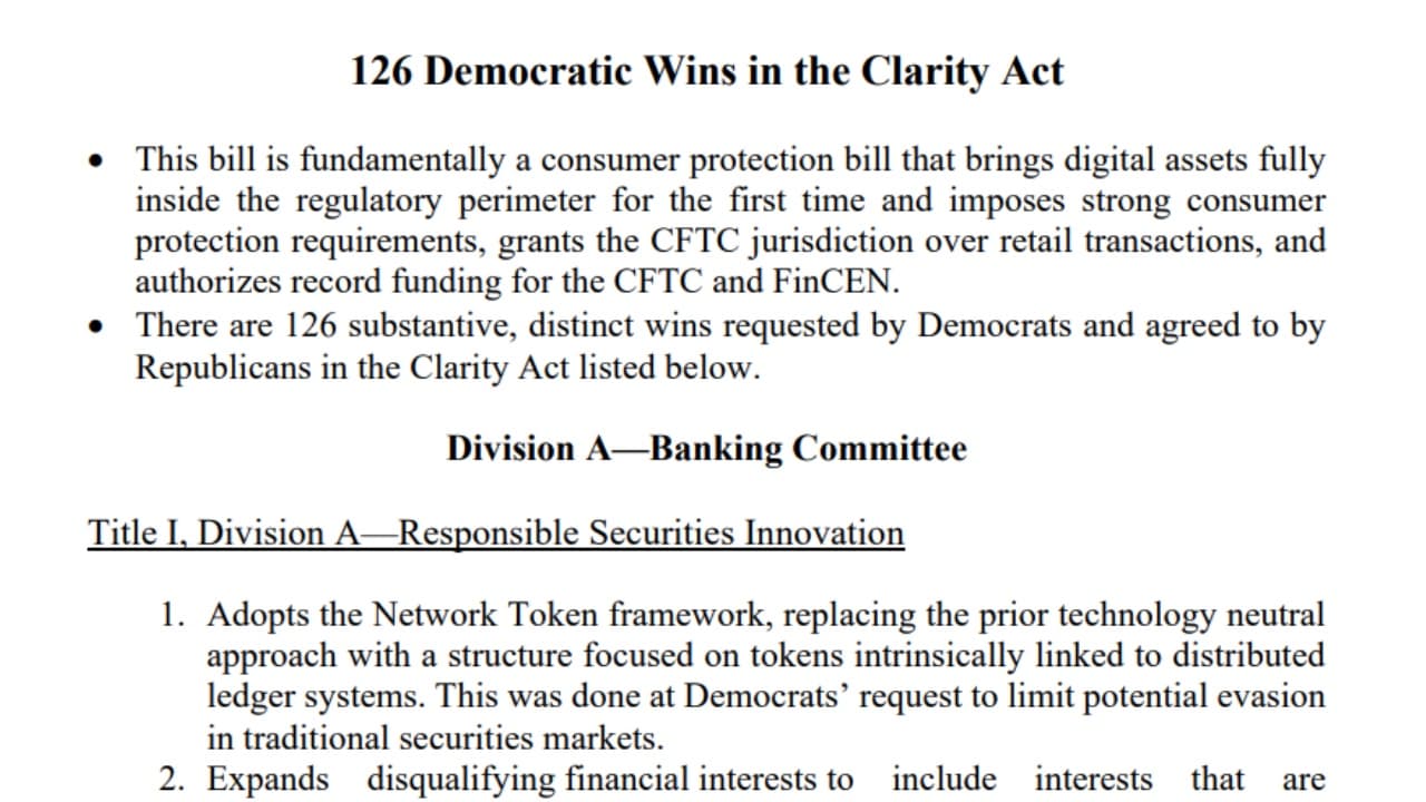 Final CLARITY Act Packs 126 Changes Requested by Senate Democrats