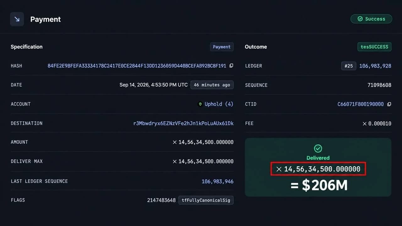 $206M in XRP Just Left an Uphold Wallet. Here's What Happened Next