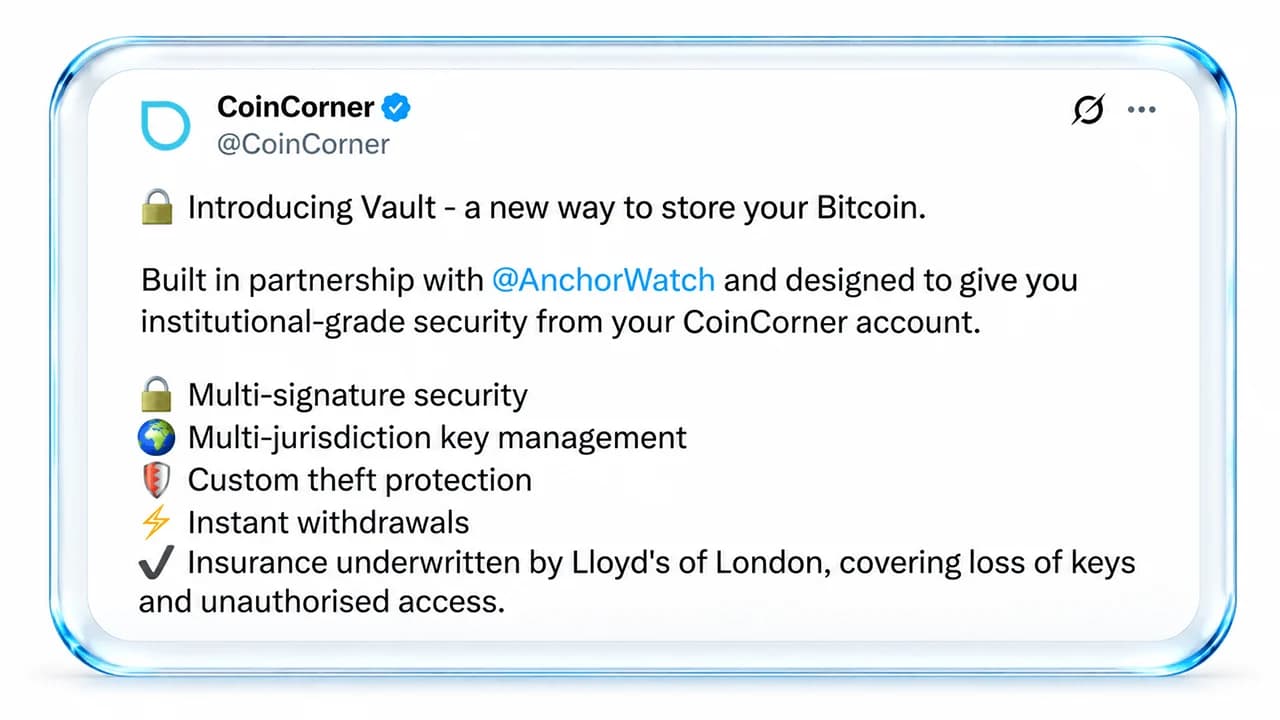 Coincorner, Anchorwatch Roll out Bitcoin Custody With Lloyd’s Insurance