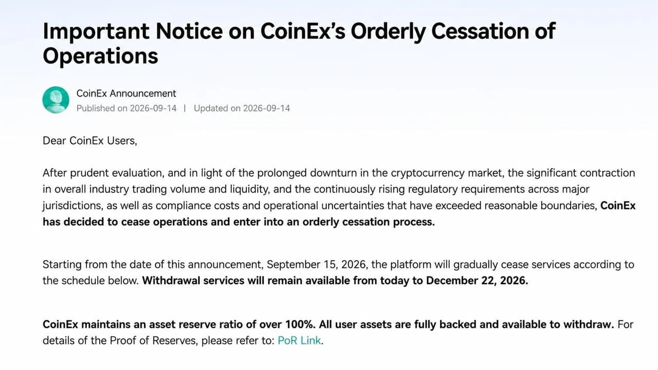 منصة «Coinex» تغلق أبوابها بعد 9 سنوات، ومؤسسها يرفض بيعها