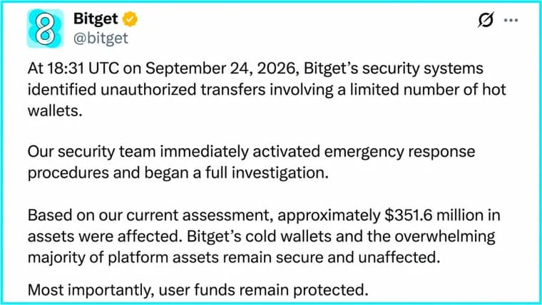 Всё, что мы знаем о масштабном взломе Bitget на сумму 351 млн долларов