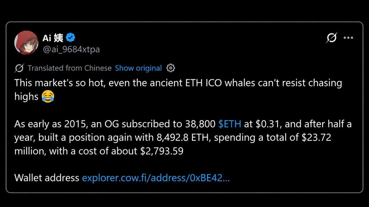 ICO Era Whale Buys ETH at $2,794 as Ethereum Price Now Sits At $2,720