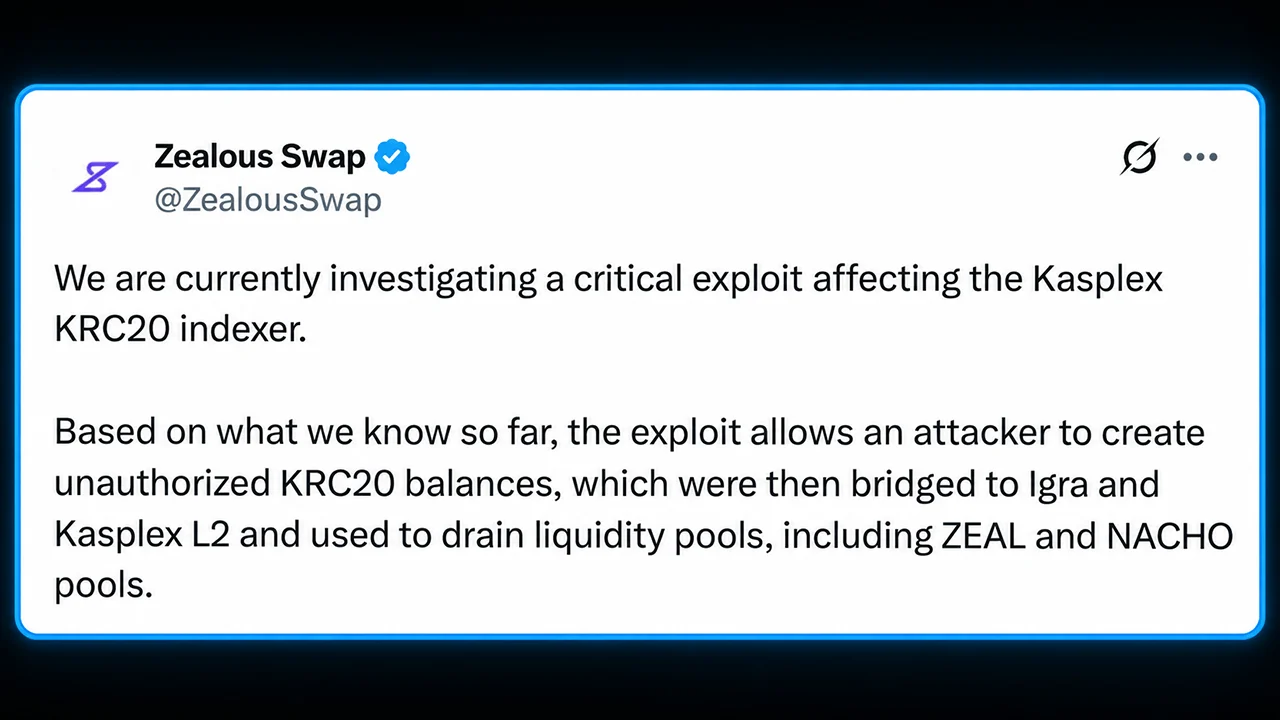 Kasplex KRC-20 Indexer Signature Bypass Drains Two Token Pools