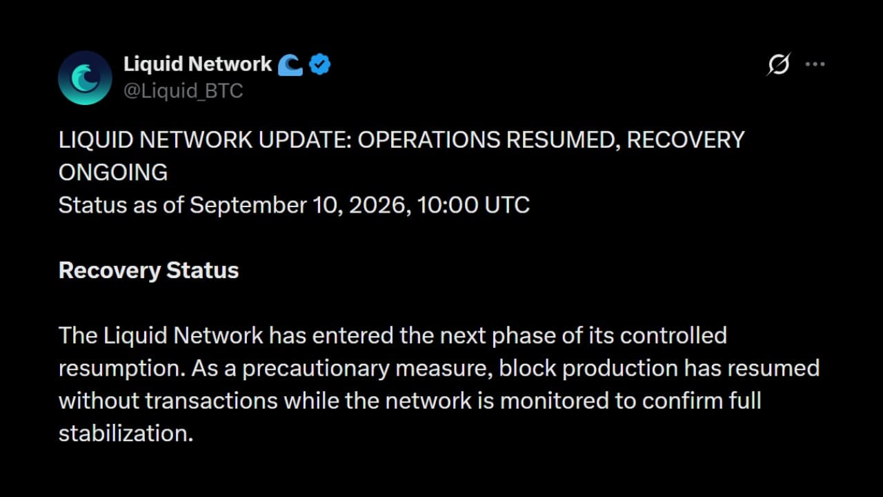 Liquid Network Resumes Block Production After 4,000 BTC Exploit