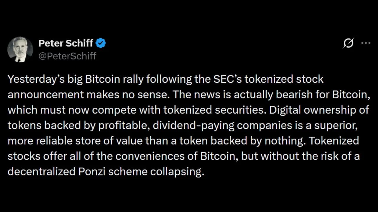 Schiff Warns Tokenized Stocks Will Siphon Liquidity From Bitcoin