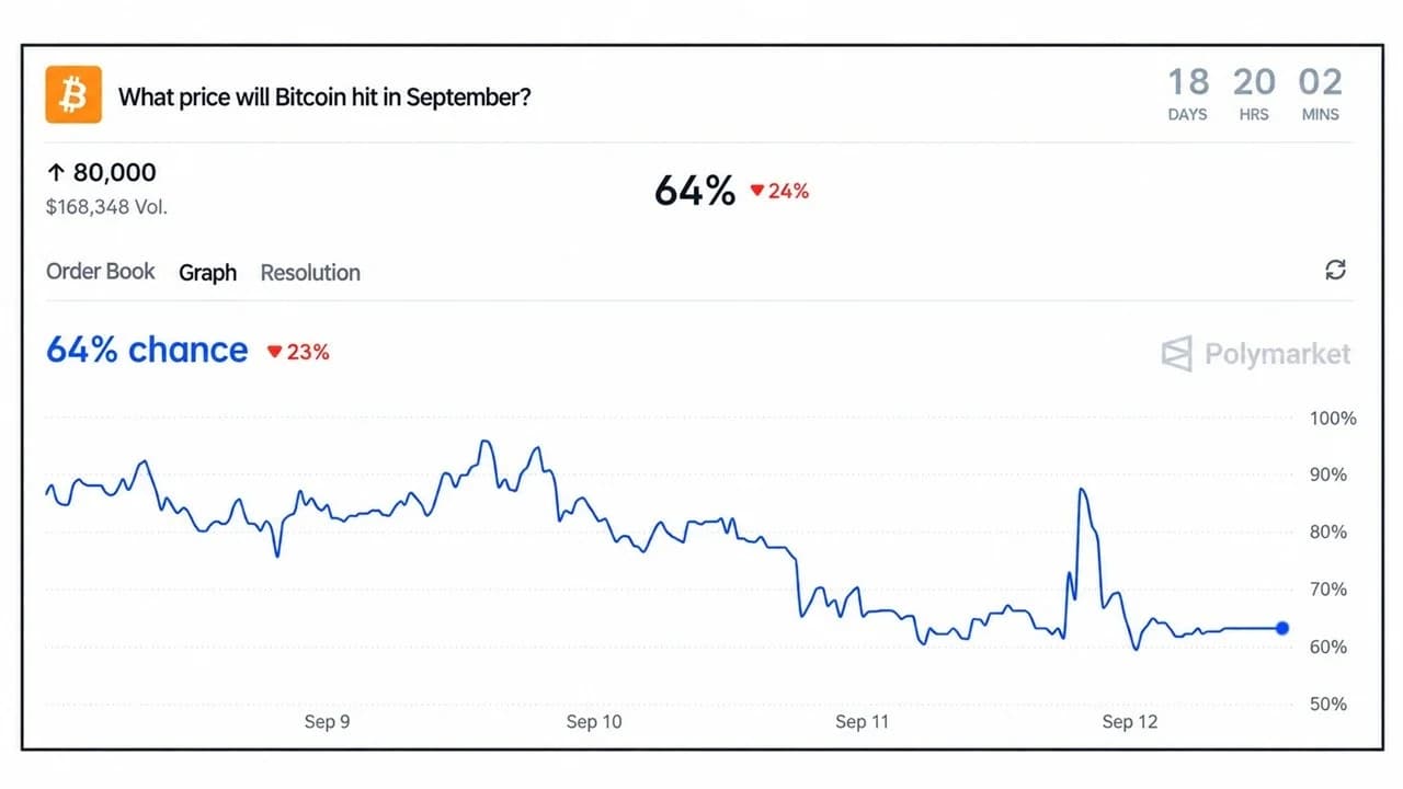 Polymarket Gives Bitcoin Price a 64% Chance of Reaching $80K This Month
