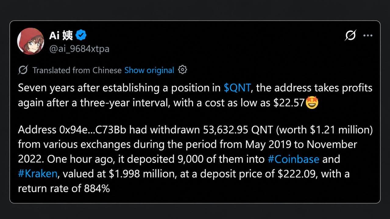 Quant Price Hit $373 This Week Then a 2019 Whale Cashed out $2 Million