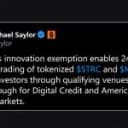 Saylor Says SEC Exemption Puts Tokenized MSTR and STRC Onchain 24/7