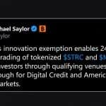 Saylor Says SEC Exemption Puts Tokenized MSTR and STRC Onchain 24/7