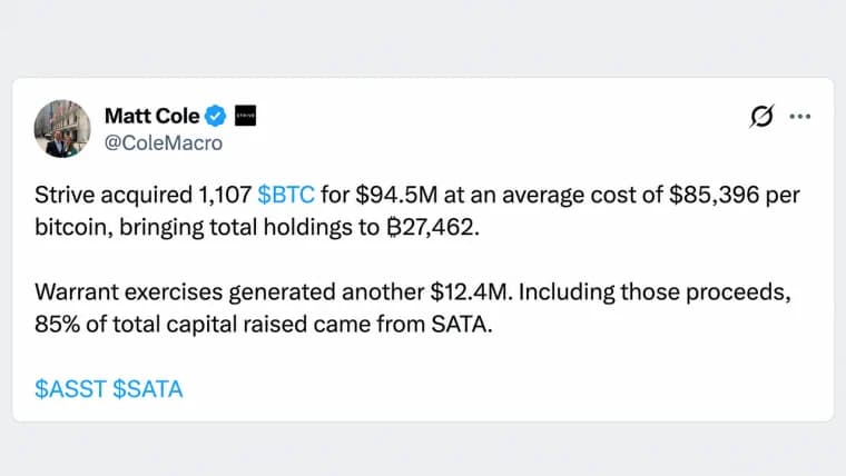 Strive Mengumpulkan 1.107 Bitcoin Seiring Bertambahnya Kas Perusahaannya Senilai $2,3 Miliar