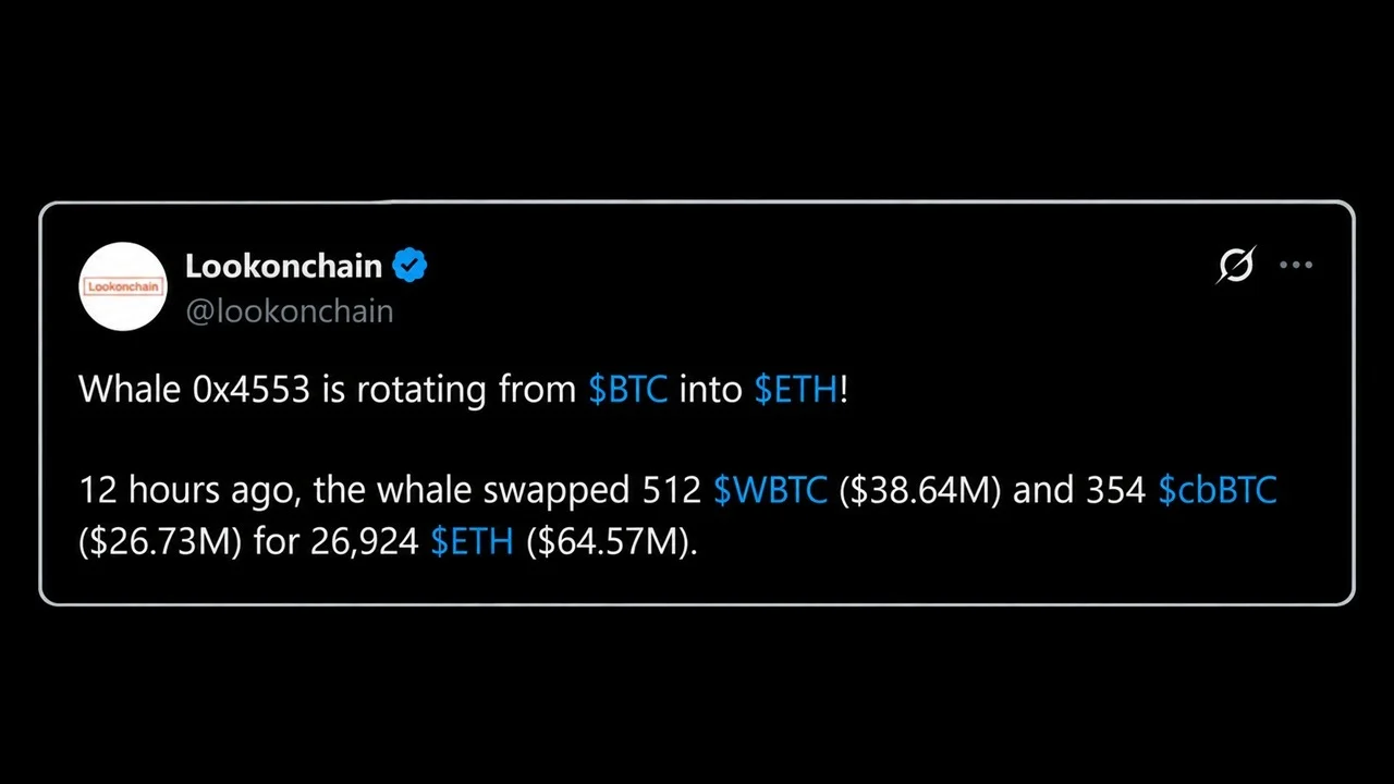 Whale Sells 866 BTC for 26,924 ETH Hours Before Bitcoin Price Tanked