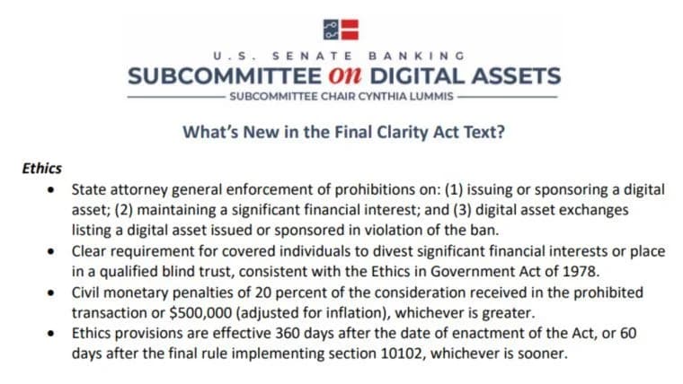 Novità nella versione definitiva del CLARITY Act in vista del voto al Senato