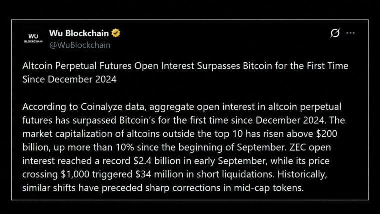 Wetten auf Zcash, XRP und Solana treiben den Altcoin-Hebel über Bitcoin hinaus