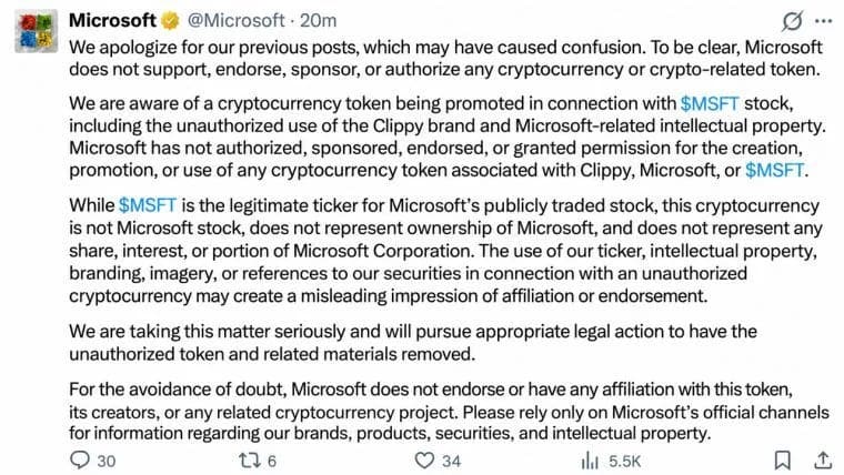 Microsoft's X Account Hijacked to Promote Clippy Meme Coin