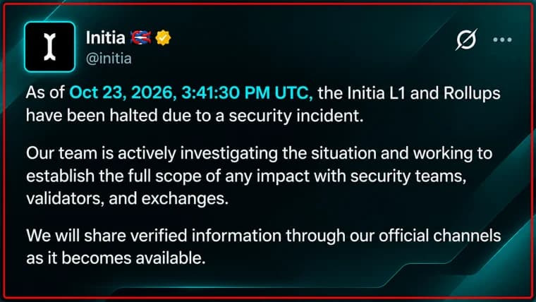 Hacker Prints $2.7M in Crypto as Initia Blockchain Grinds to a Halt